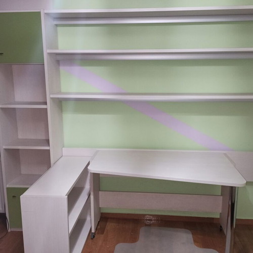 Neoset bookshelf bed and nightstand set like new, white-green