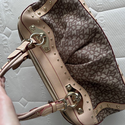 DKNY handbag like new, beige and brown leather with metal studs