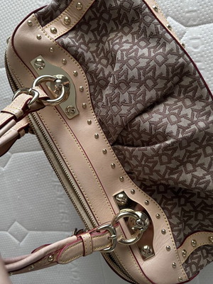 DKNY handbag like new, beige and brown leather with metal studs