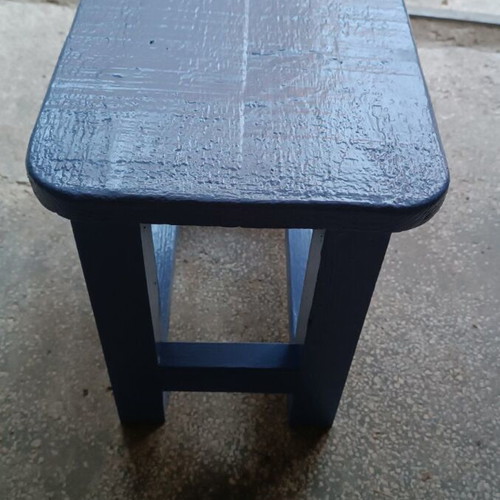 Wooden pine stool new, painted blue/purple