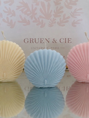 Shell-shaped candle set, 3 pieces, cream, blue and pink
