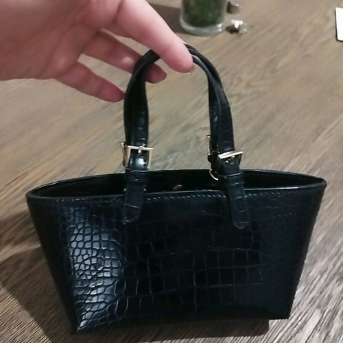 Small black handheld bag with croco texture like new