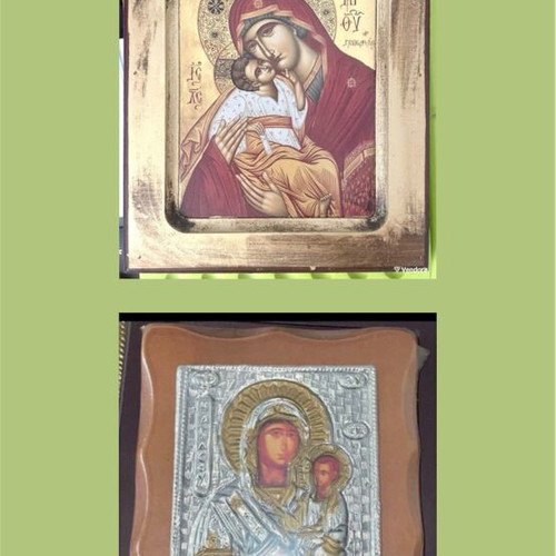 Holy icons of Virgin Mary and Jesus Christ handmade, like new, silver
