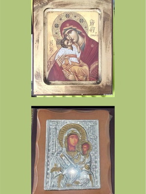 Ιερές εικόνες Παναγία και Ιησούς Χριστός χειροποίητες, σαν καινούργιες, ασήμι