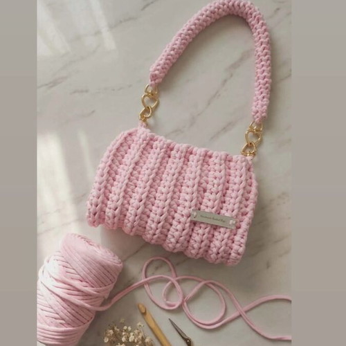 Handmade knitted bag with lining and button closure new