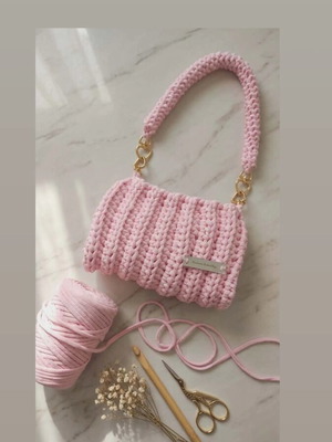 Handmade knitted bag with lining and button closure new