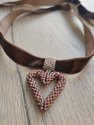 Handmade velvet choker necklace with heart-shaped beads made to order