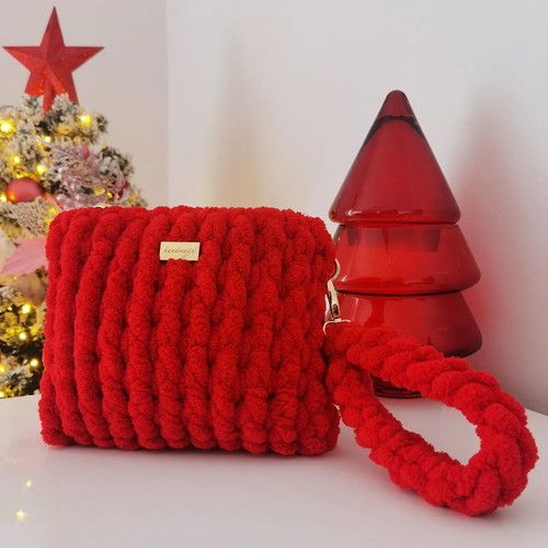 Handmade knitted toiletry bag new red