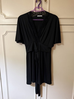 Zara mini black dress with lace V-neck new, size M