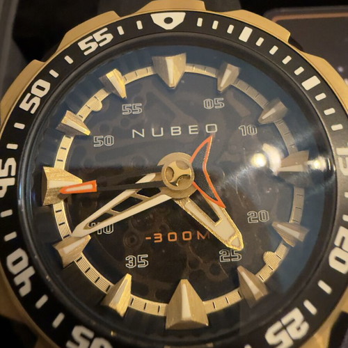 Nubeo MAKO Automatic Limited Edition Gold Skeleton Watch 24 Jewels