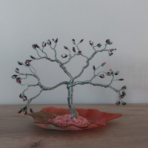 Decorative tree with wire and beads on orange leaf base new