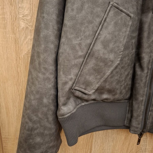 Zara double face jacket XL, synthetic leather and fur, grey