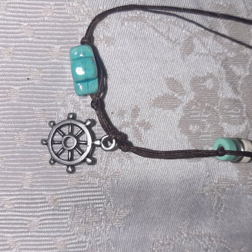 Necklace summer with double brown leather and anchor new
