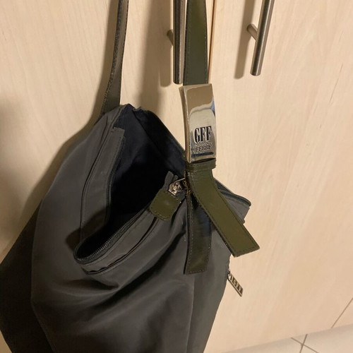 Gianfranco Ferre gray waterproof shoulder bag like new with olive strap
