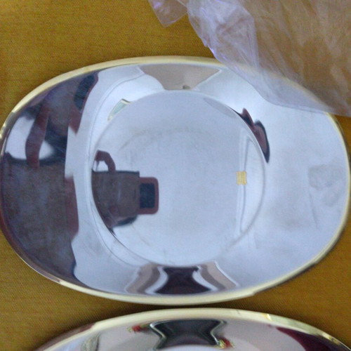 Stainless steel platters with 24k gold, set of three, new