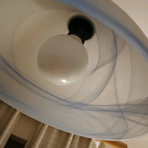 Glass ceiling light blue like new with silver matte support