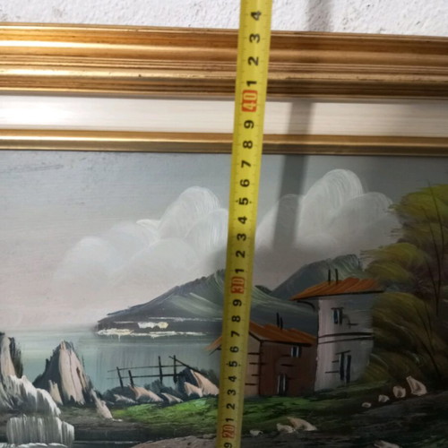 Oil painting used on wood with landscape theme and frame