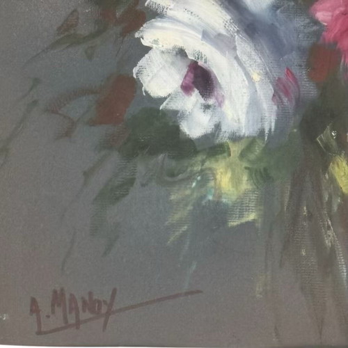 Manos painting Flowers pastel on cardboard like new 60x70cm