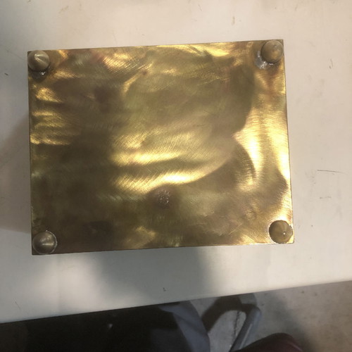 Massif brass jewelry box used, old embossed