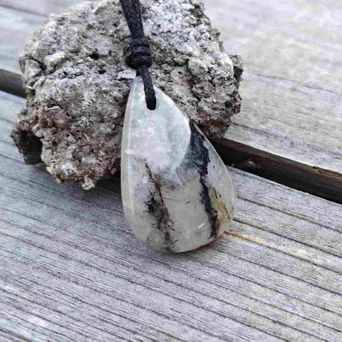 Tourmaline Quartz Amulet new, natural stone pendant