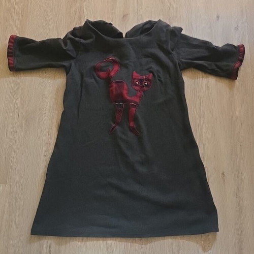 Lilia dress used, dark gray with cat design