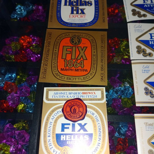 Vintage FIX Hellas beer label collection, 10 pieces, mint condition