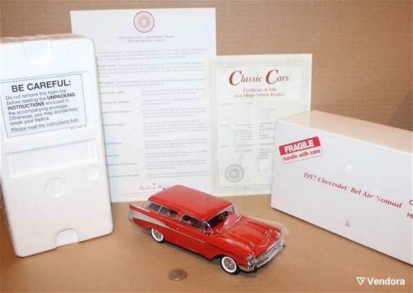  Danbury Mint 1957 Chevrolet Bel Air Nomad Station Wagon metalliki miniatoura klimaka 1:24 kenourgio echi anichti gia fotografisi. timi 140 evro