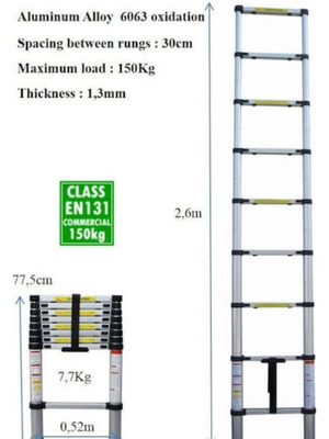 Telescopic Aluminum Ladder 2.60m new