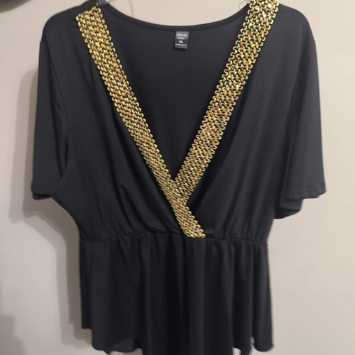 Black blouse with gold trim, XL XXL