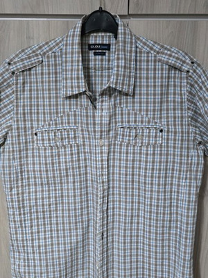 Glou jeans slim fit checkered shirt like new, size L, blue and brown