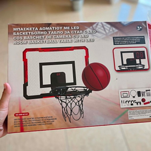 Indoor hanging basketball hoop with LED scoreboard for door