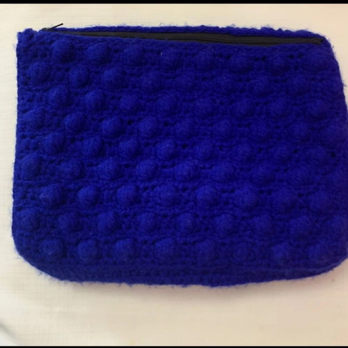 Handmade knitted clutch bag blue, new