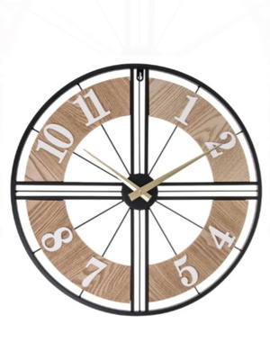 Metal wall clock with wooden frame Ø55cm, new
