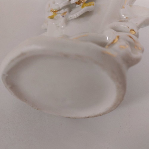 Rococo vase France 1900 used, porcelain with flowers 18 cm