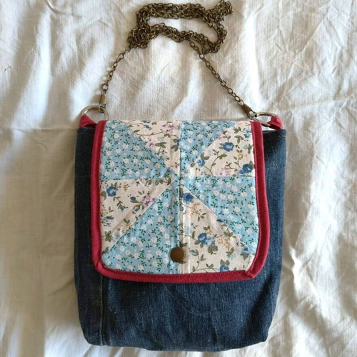 Handmade jean crossbody bag blue new with flap and chain strap
