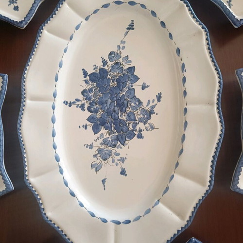 Vintage dinnerware set of 6 pieces white and blue with hand-painted flowers, like new