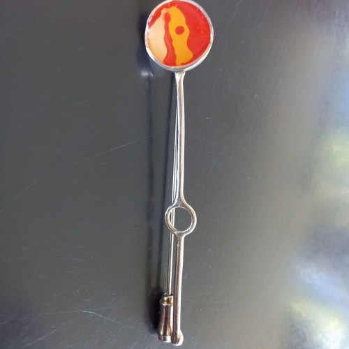 Handmade silver pin with orange and yellow enamel, new