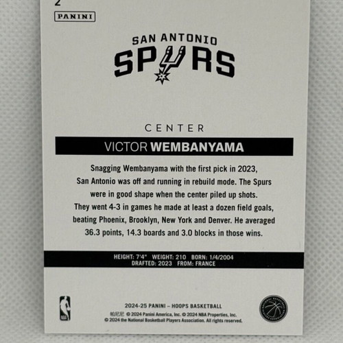 Victor Wembanyama 2024-25 Panini NBA Hoops Throwback SP Holo card near mint