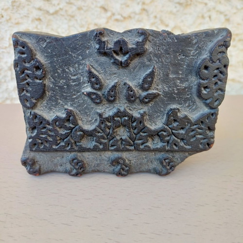 Vintage wooden carved fabric printing stamp used