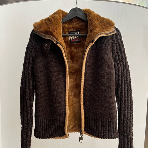 Miss Sixty knitted jacket used with fur inside brown no S