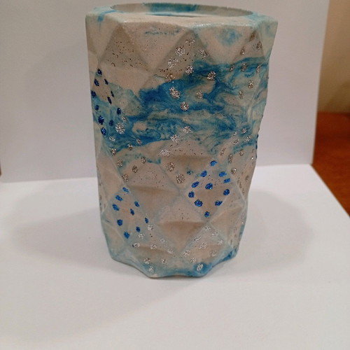 Porcelain toothbrush holder new with silver and blue glitter