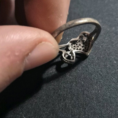 Silver 925 Iris ring with double heart and zircon, like new, size 19