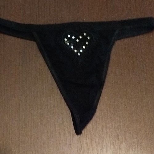 Women's string slip with heart strass new, black Free Move