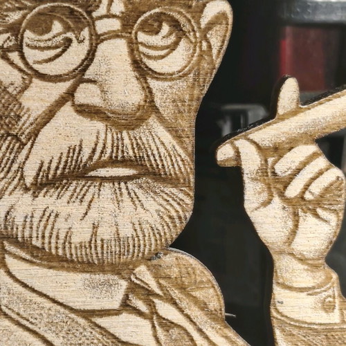 Engraved wooden Sigmund Freud stand new
