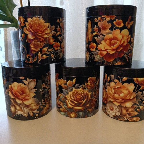 Set of 5 storage containers 500g hand-decorated new