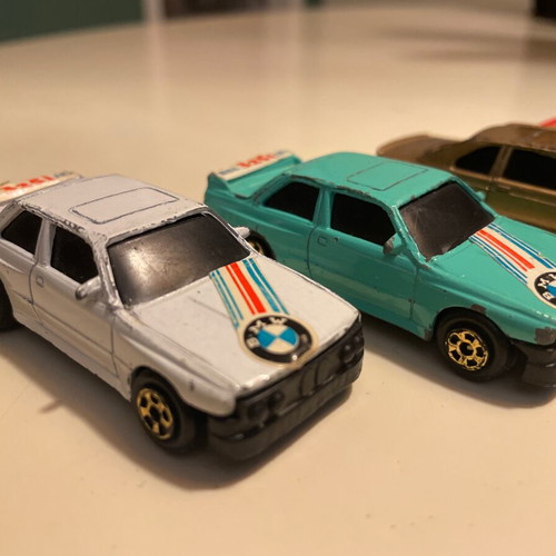 Toy car miniatures used, pack of 5, BMW Mercedes Ferrari Porsche 1985
