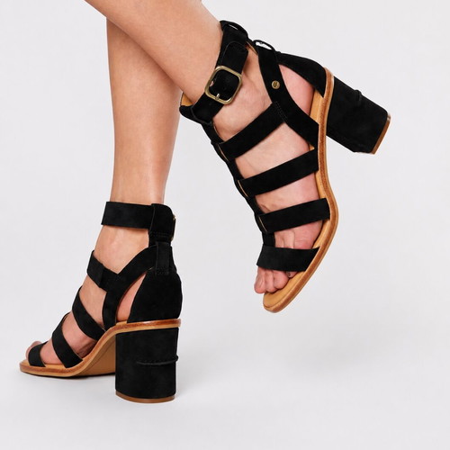 Ugg Macayla Leather Heeled Sandals black suede size EU 38.5 like new