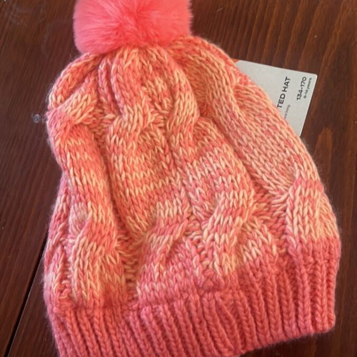 Kids knit hat size S new, red and pink, ages 8-15