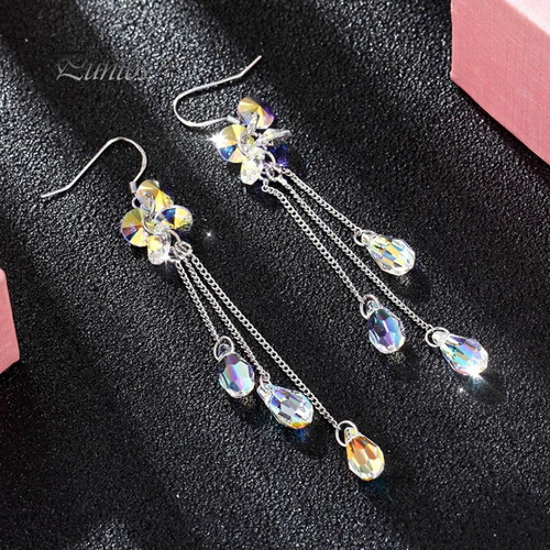 Women's colorful bijou earrings with tassel, long chains and rhinestones new