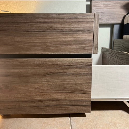 Double bed with bedside table set, wood veneer beige brown